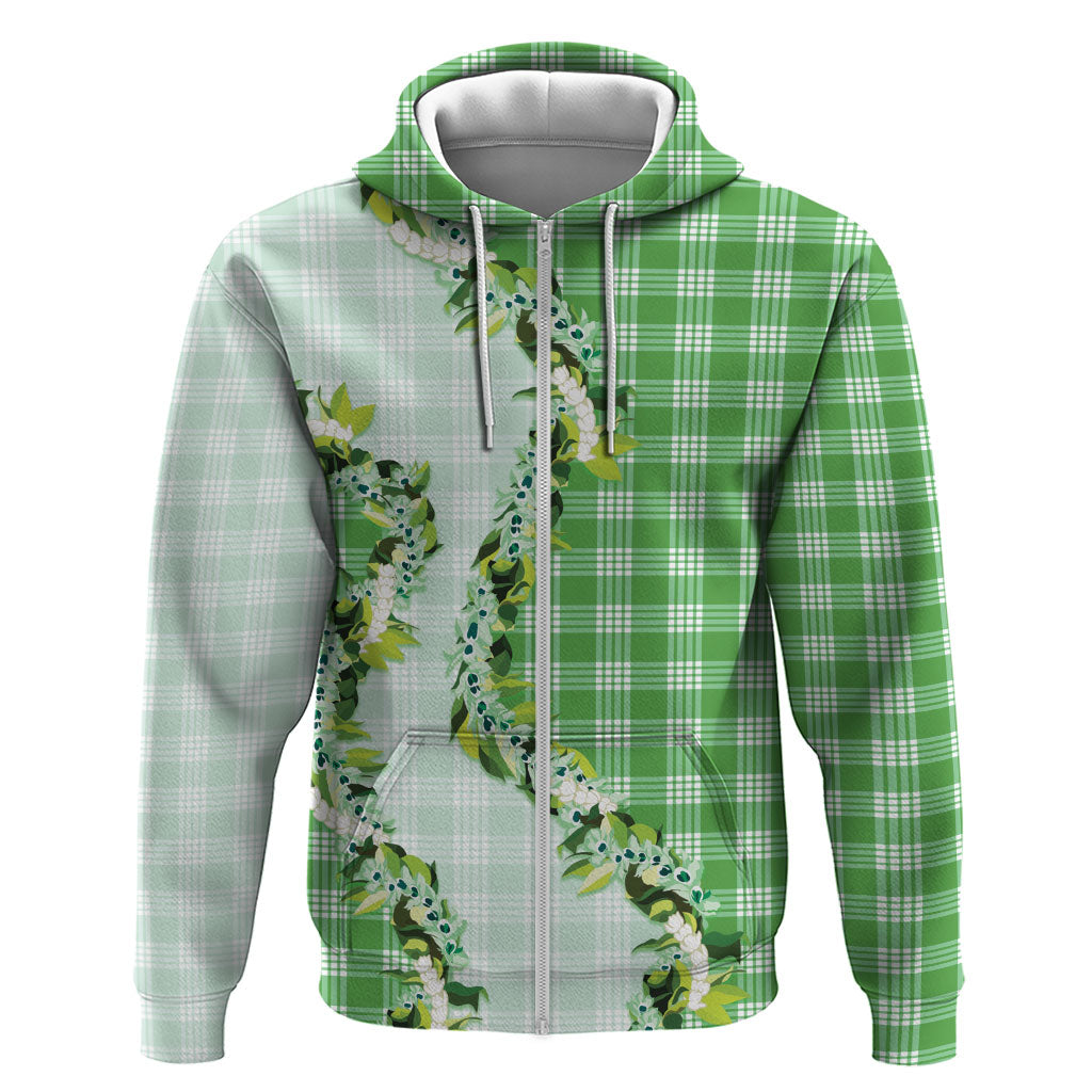 Green Hawaii Palaka Hoodie Maile Pikake Honohono Orchid Lei