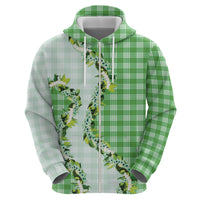 Green Hawaii Palaka Hoodie Maile Pikake Honohono Orchid Lei