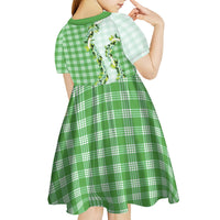Green Hawaii Palaka Kid Short Sleeve Dress Maile Pikake Honohono Orchid Lei