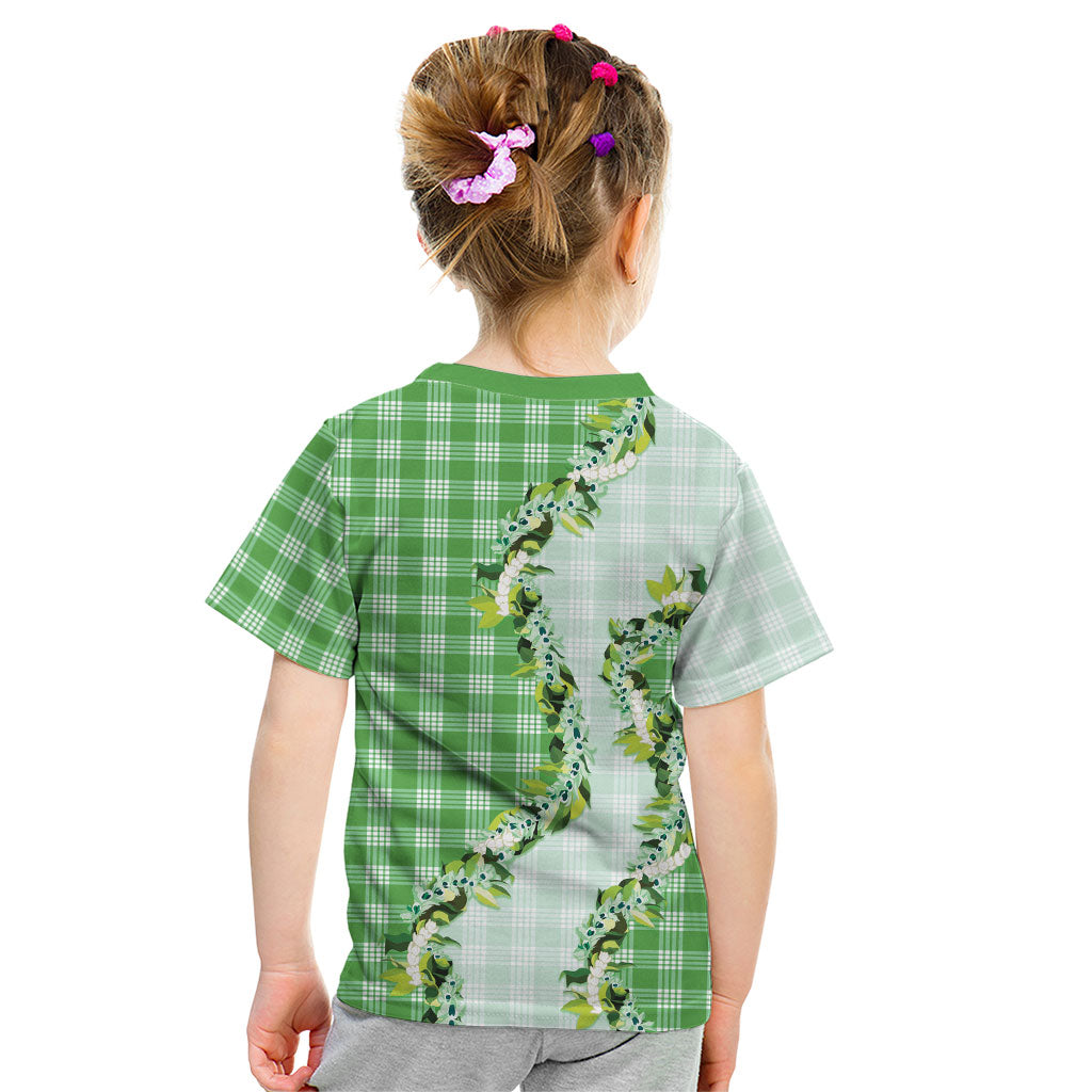 Green Hawaii Palaka Kid T Shirt Maile Pikake Honohono Orchid Lei