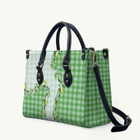 Green Hawaii Palaka Leather Bag Maile Pikake Honohono Orchid Lei