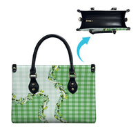 Green Hawaii Palaka Leather Bag Maile Pikake Honohono Orchid Lei