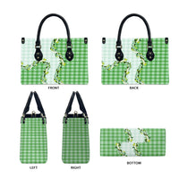 Green Hawaii Palaka Leather Bag Maile Pikake Honohono Orchid Lei