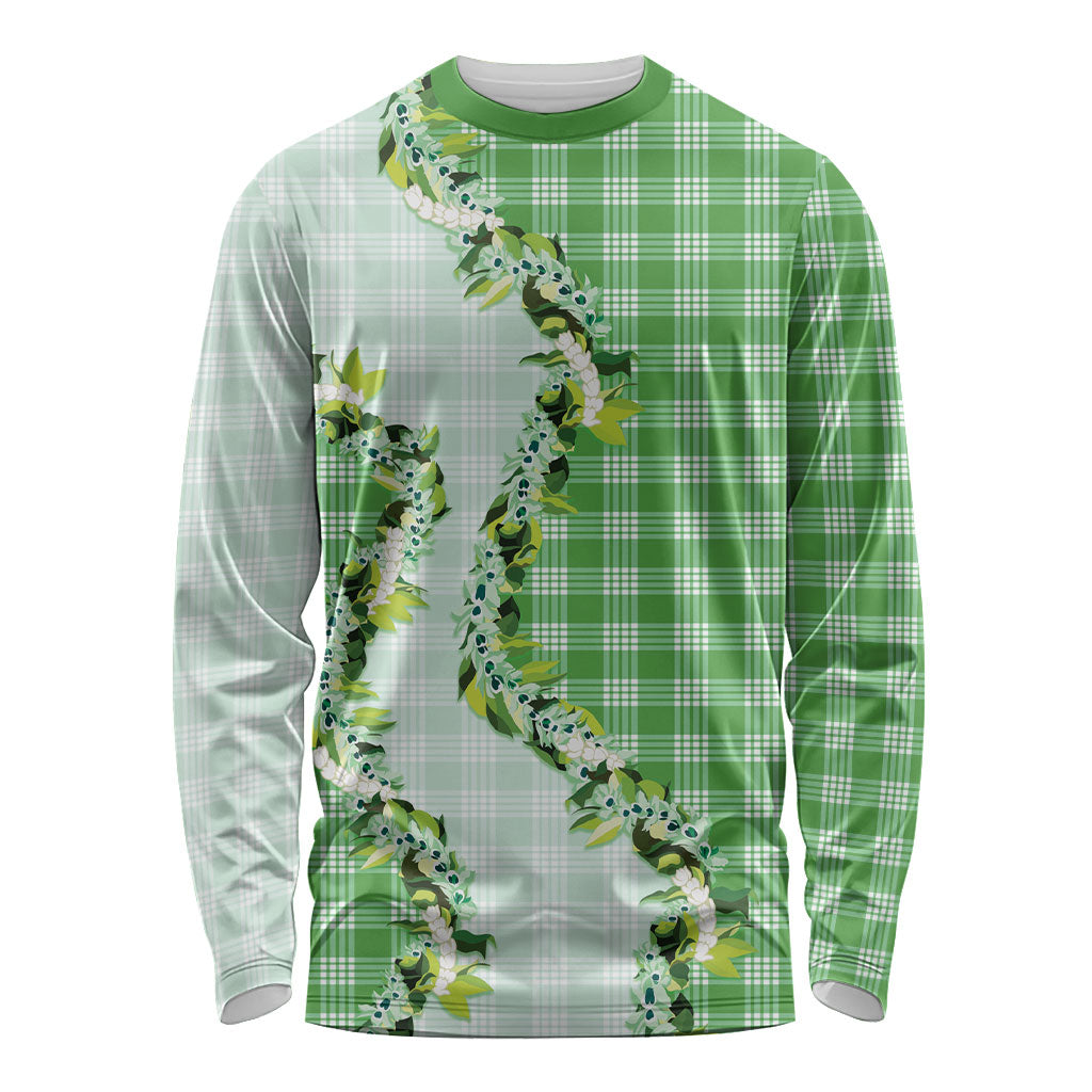 Green Hawaii Palaka Long Sleeve Shirt Maile Pikake Honohono Orchid Lei LT05 Unisex Green - Polynesian Pride