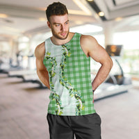 Green Hawaii Palaka Men Tank Top Maile Pikake Honohono Orchid Lei