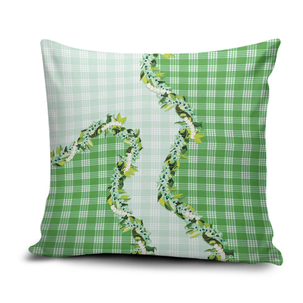 Green Hawaii Palaka Pillow Cover Maile Pikake Honohono Orchid Lei