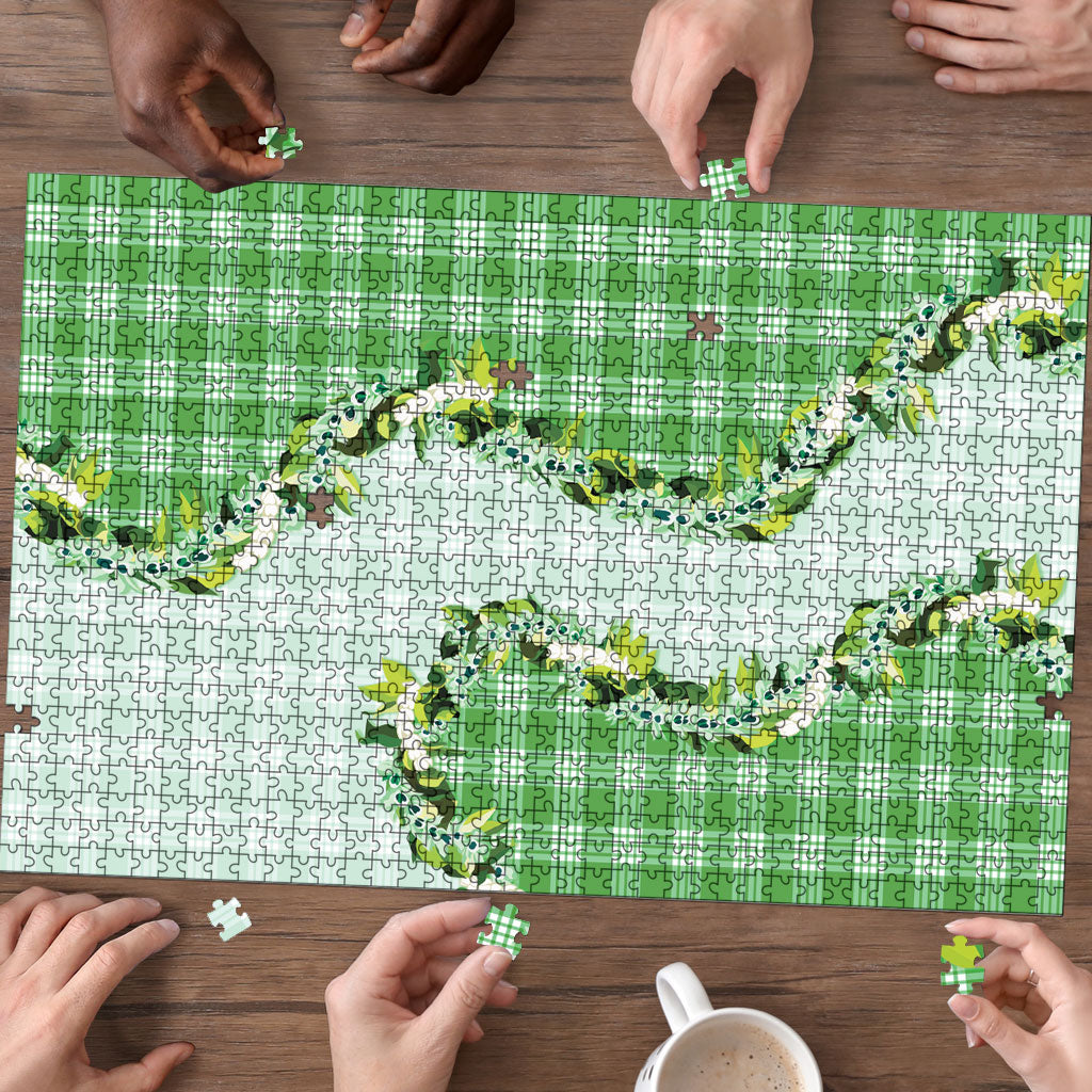 Green Hawaii Palaka Puzzle Maile Pikake Honohono Orchid Lei