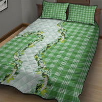 Green Hawaii Palaka Quilt Bed Set Maile Pikake Honohono Orchid Lei