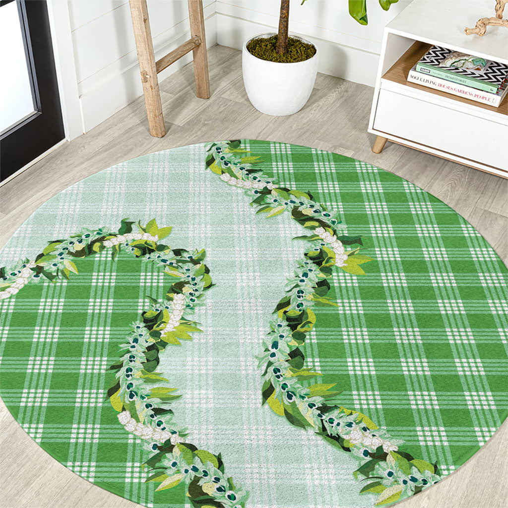 Green Hawaii Palaka Round Carpet Maile Pikake Honohono Orchid Lei LT05 Green - Polynesian Pride
