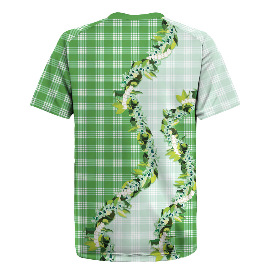 Green Hawaii Palaka Rugby Jersey Maile Pikake Honohono Orchid Lei