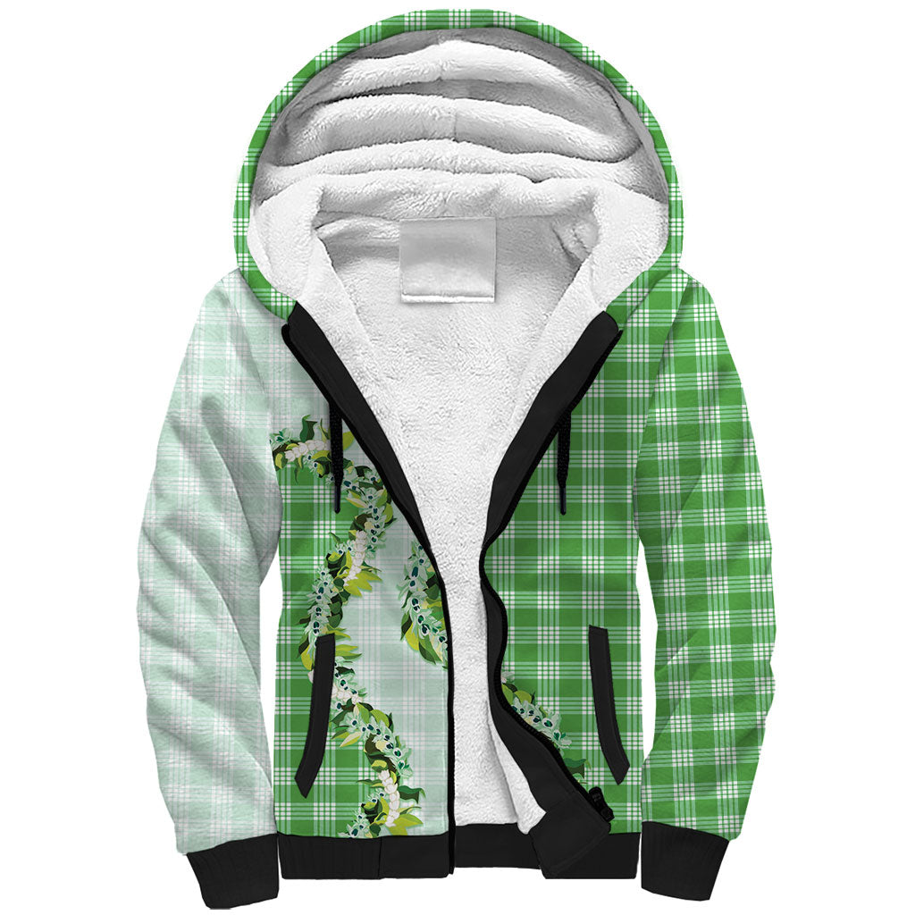 Green Hawaii Palaka Sherpa Hoodie Maile Pikake Honohono Orchid Lei LT05 Unisex Green - Polynesian Pride