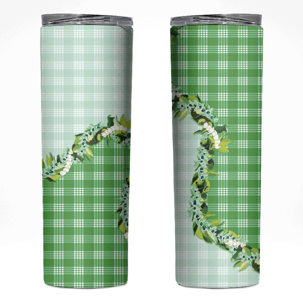 Green Hawaii Palaka Skinny Tumbler Maile Pikake Honohono Orchid Lei LT05 Green - Polynesian Pride