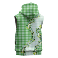 Green Hawaii Palaka Sleeveless Hoodie Maile Pikake Honohono Orchid Lei