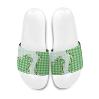 Green Hawaii Palaka Slide Sandals Maile Pikake Honohono Orchid Lei