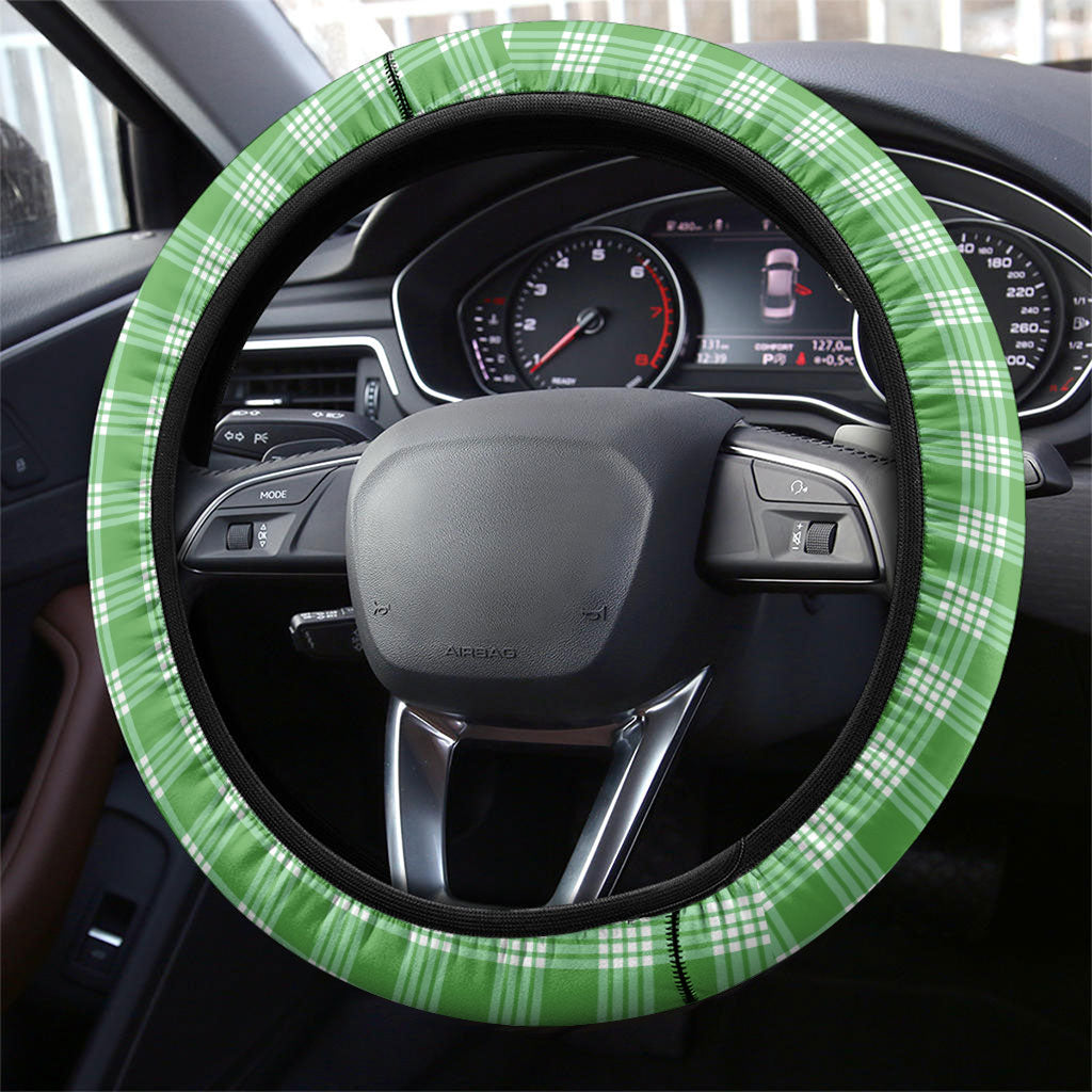 Green Hawaii Palaka Steering Wheel Cover Maile Pikake Honohono Orchid Lei