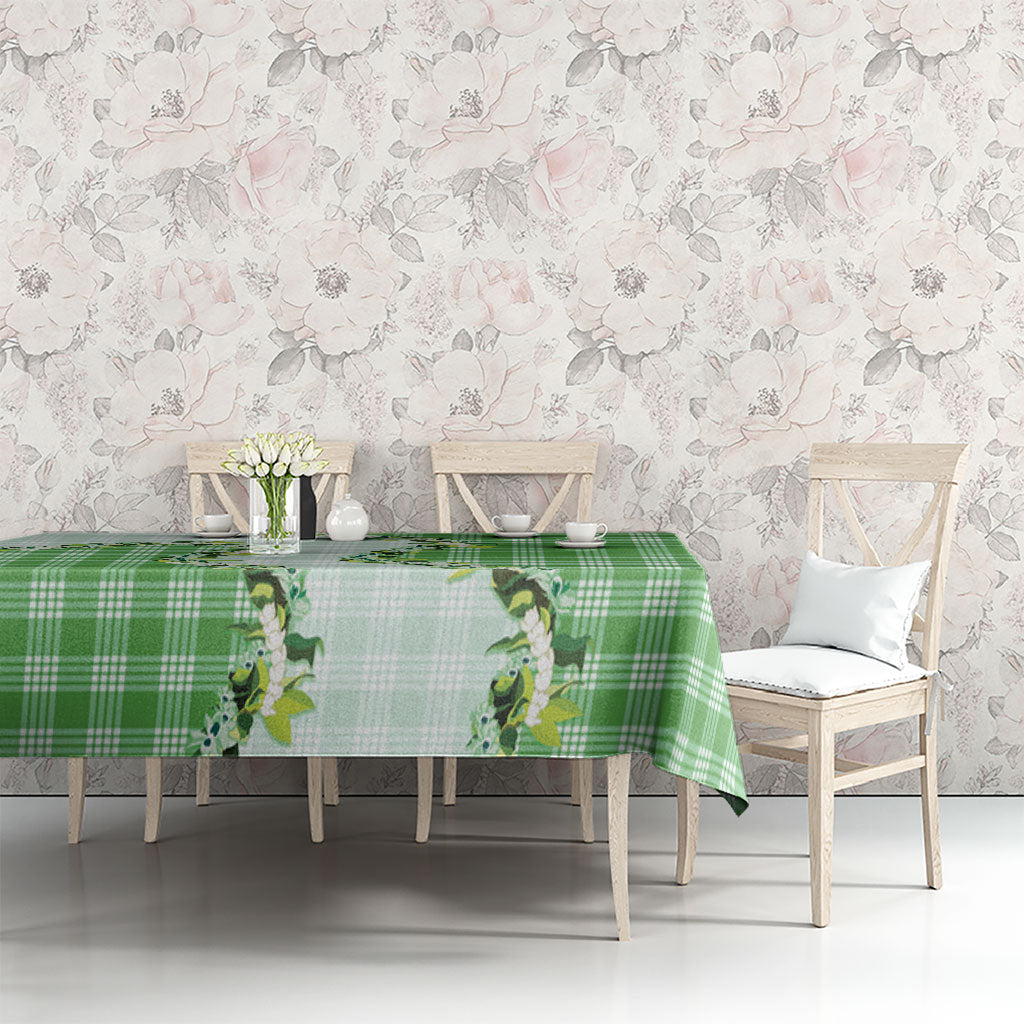 Green Hawaii Palaka Tablecloth Maile Pikake Honohono Orchid Lei