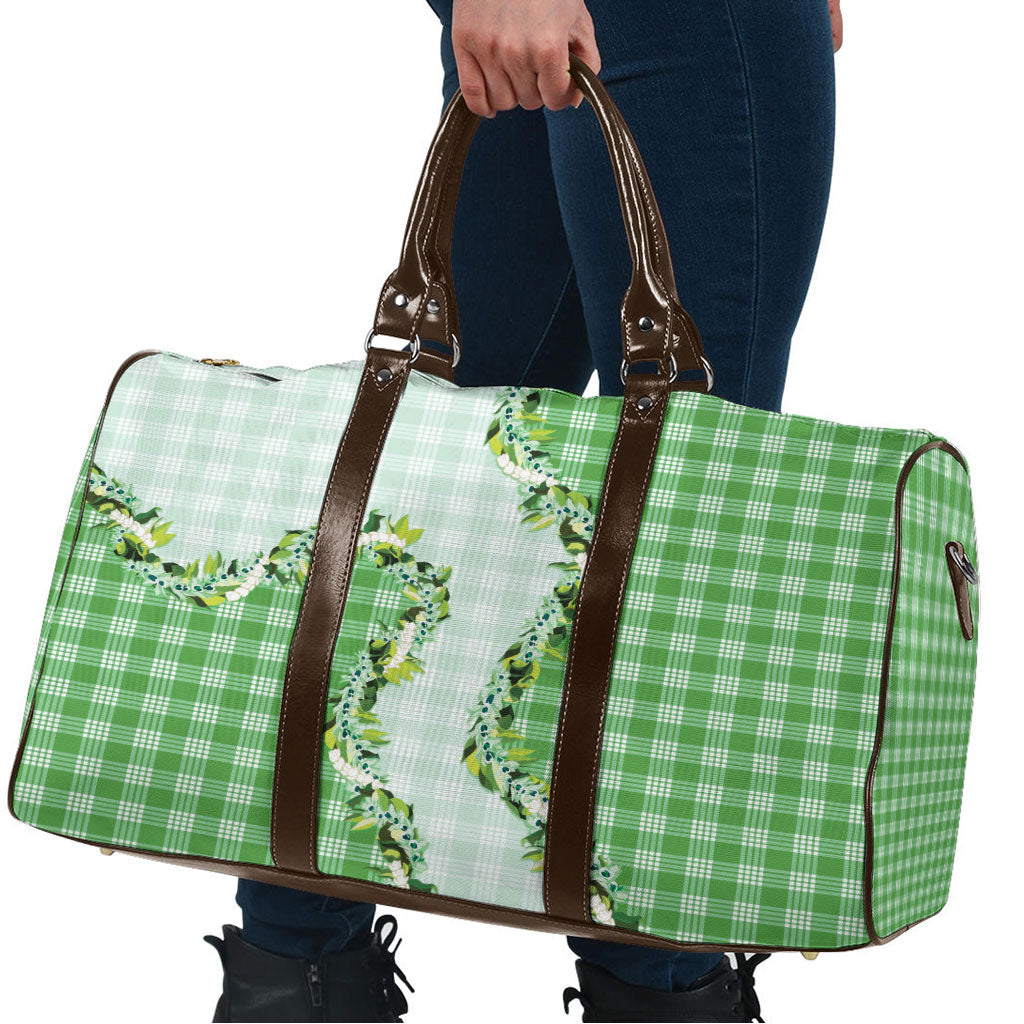 Green Hawaii Palaka Travel Bag Maile Pikake Honohono Orchid Lei