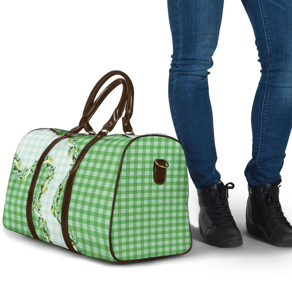 Green Hawaii Palaka Travel Bag Maile Pikake Honohono Orchid Lei