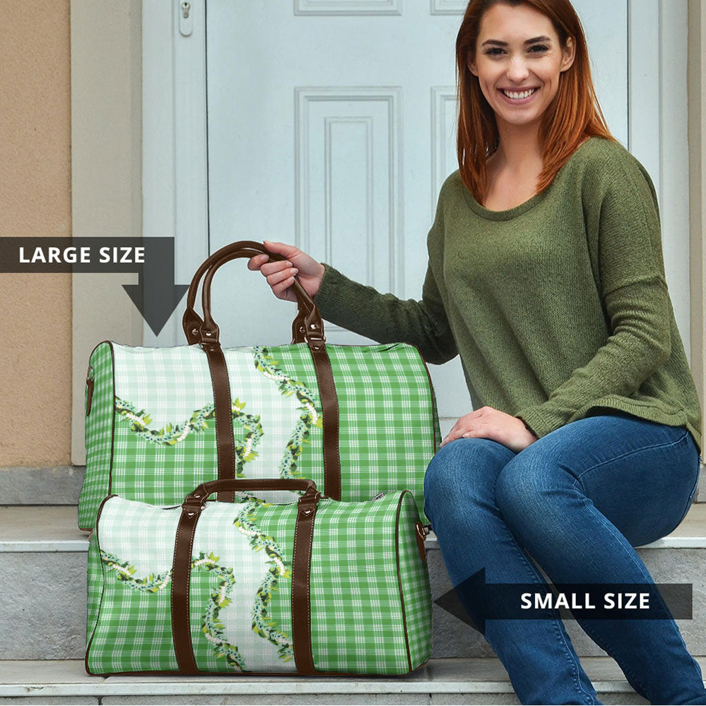 Green Hawaii Palaka Travel Bag Maile Pikake Honohono Orchid Lei