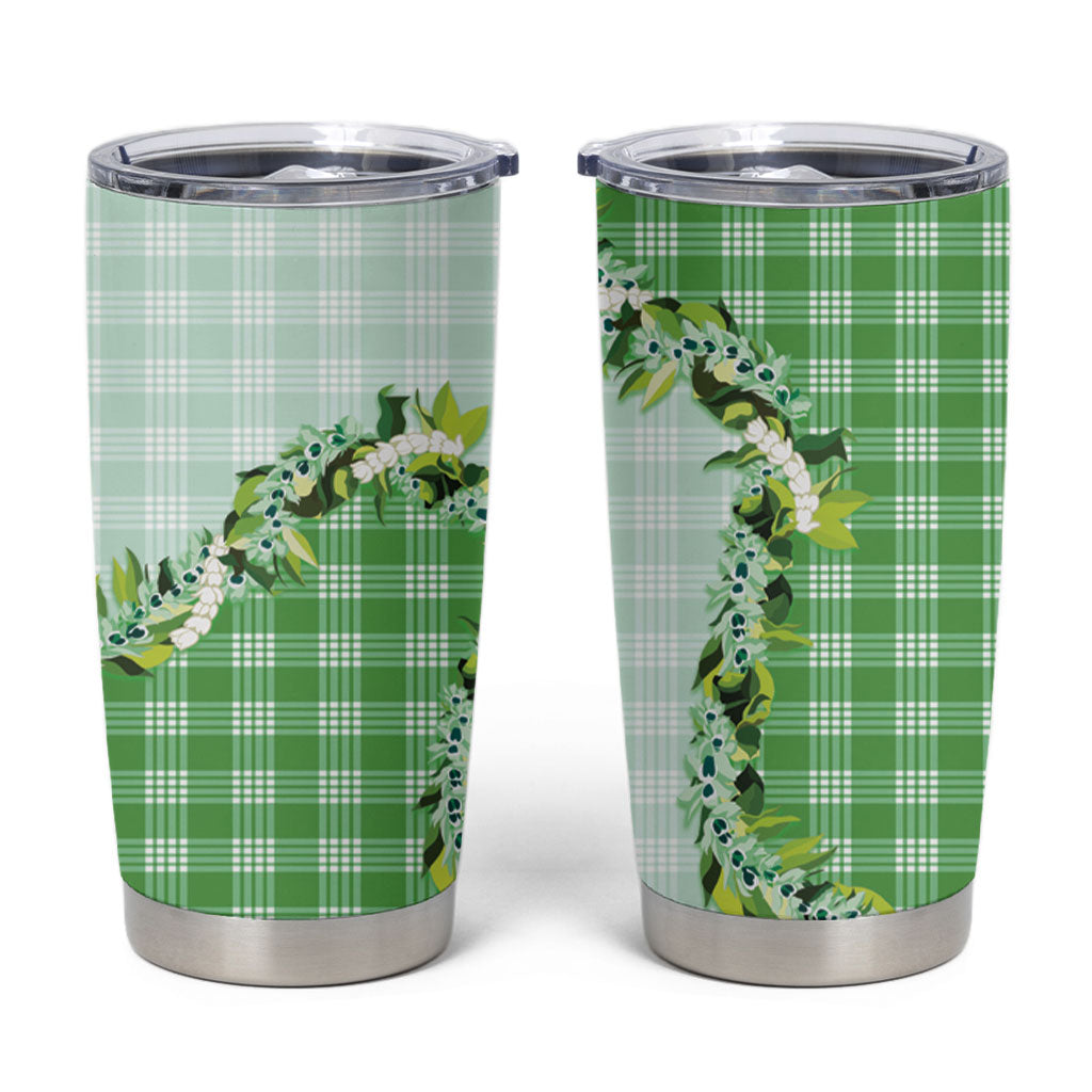 Green Hawaii Palaka Tumbler Cup Maile Pikake Honohono Orchid Lei