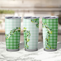 Green Hawaii Palaka Tumbler Cup Maile Pikake Honohono Orchid Lei