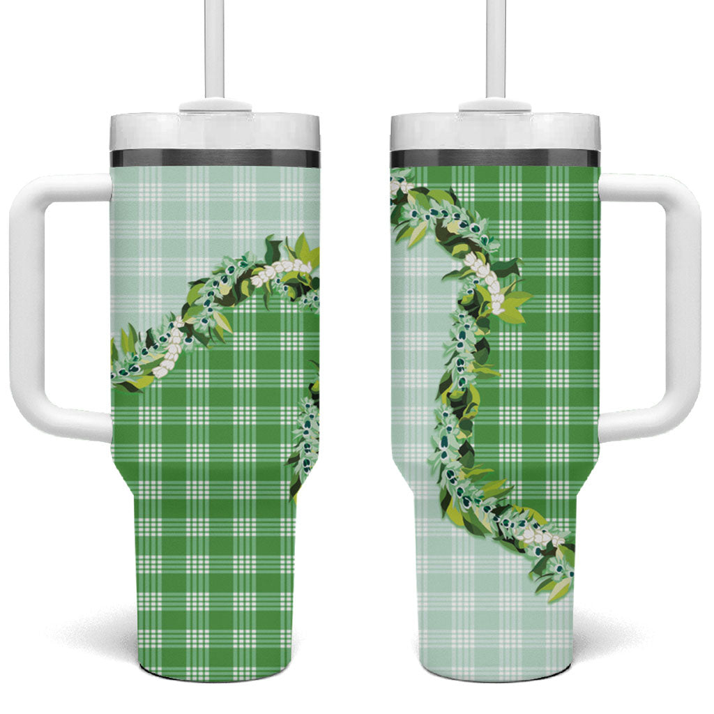 Green Hawaii Palaka Tumbler With Handle Maile Pikake Honohono Orchid Lei