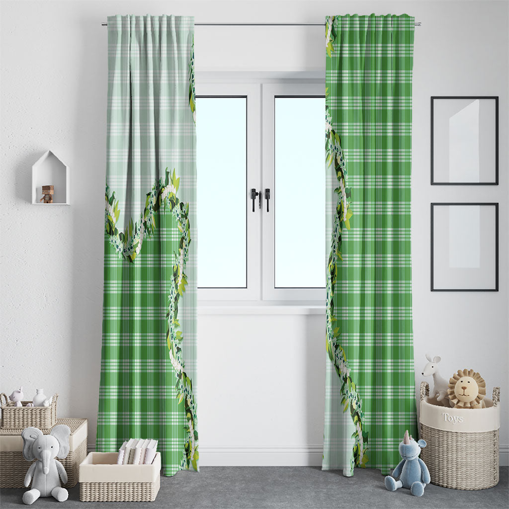 Green Hawaii Palaka Window Curtain Maile Pikake Honohono Orchid Lei