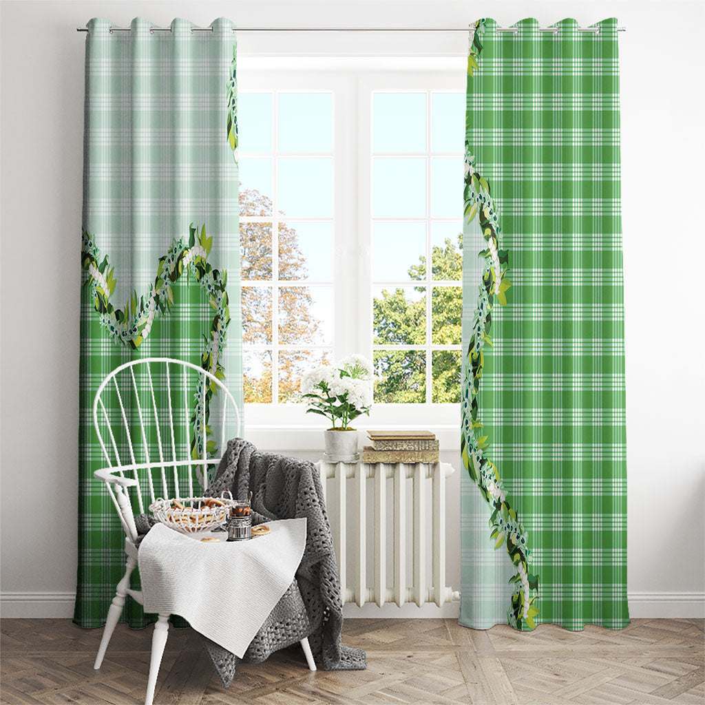 Green Hawaii Palaka Window Curtain Maile Pikake Honohono Orchid Lei