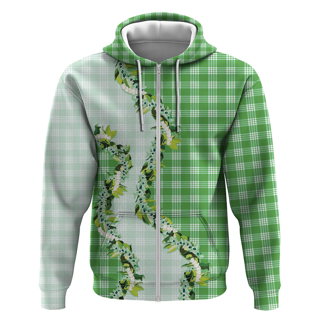 Green Hawaii Palaka Zip Hoodie Maile Pikake Honohono Orchid Lei LT05 Zip Hoodie Green - Polynesian Pride