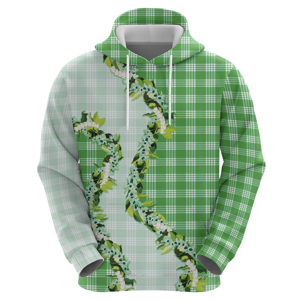 Green Hawaii Palaka Zip Hoodie Maile Pikake Honohono Orchid Lei