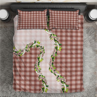 Mocha Hawaii Palaka Bedding Set Maile Pikake Honohono Orchid Lei