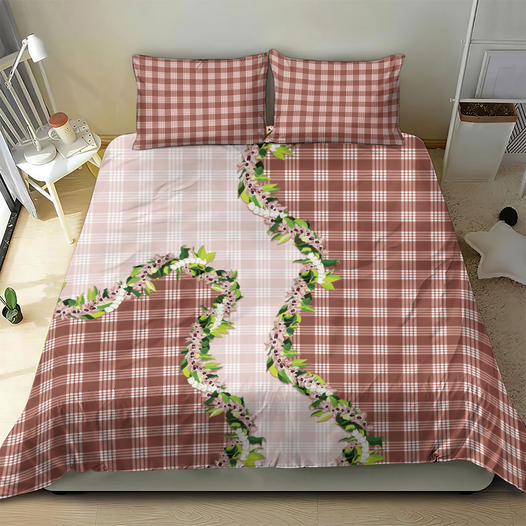 Mocha Hawaii Palaka Bedding Set Maile Pikake Honohono Orchid Lei