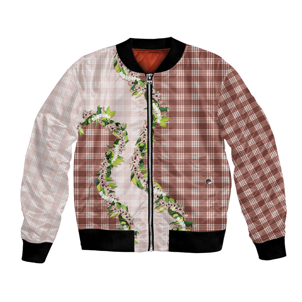 Mocha Hawaii Palaka Bomber Jacket Maile Pikake Honohono Orchid Lei LT05 Unisex Mocha - Polynesian Pride