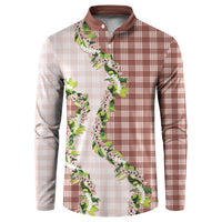 Mocha Hawaii Palaka Button Sweatshirt Maile Pikake Honohono Orchid Lei