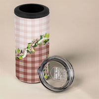Mocha Hawaii Palaka 4 in 1 Can Cooler Tumbler Maile Pikake Honohono Orchid Lei