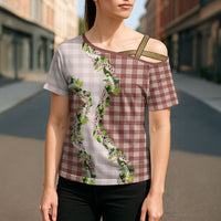 Mocha Hawaii Palaka Cross Shoulder Shirt Maile Pikake Honohono Orchid Lei