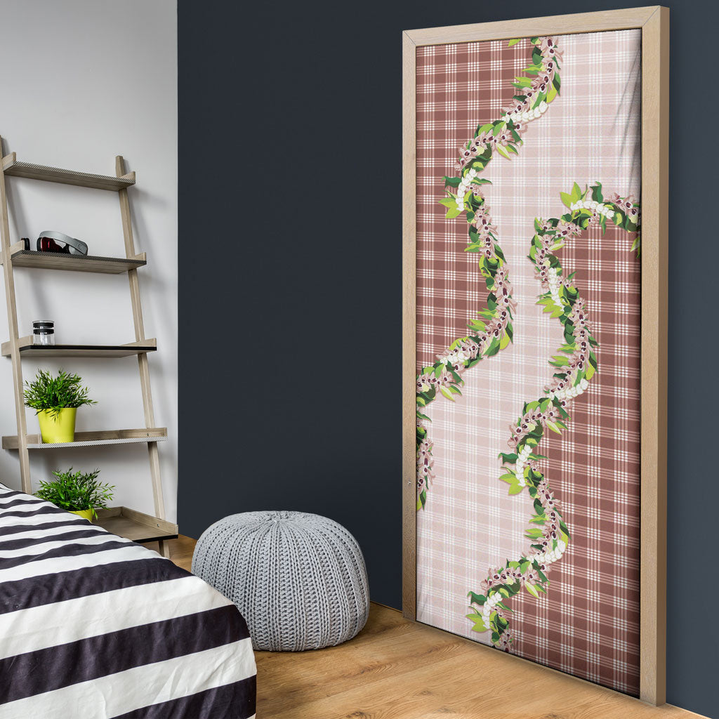 Mocha Hawaii Palaka Door Cover Maile Pikake Honohono Orchid Lei