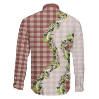 Mocha Hawaii Palaka Family Matching Off Shoulder Short Dress and Hawaiian Shirt Maile Pikake Honohono Orchid Lei