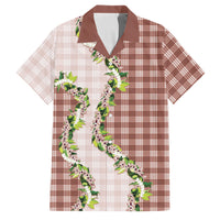 Mocha Hawaii Palaka Family Matching Short Sleeve Bodycon Dress and Hawaiian Shirt Maile Pikake Honohono Orchid Lei