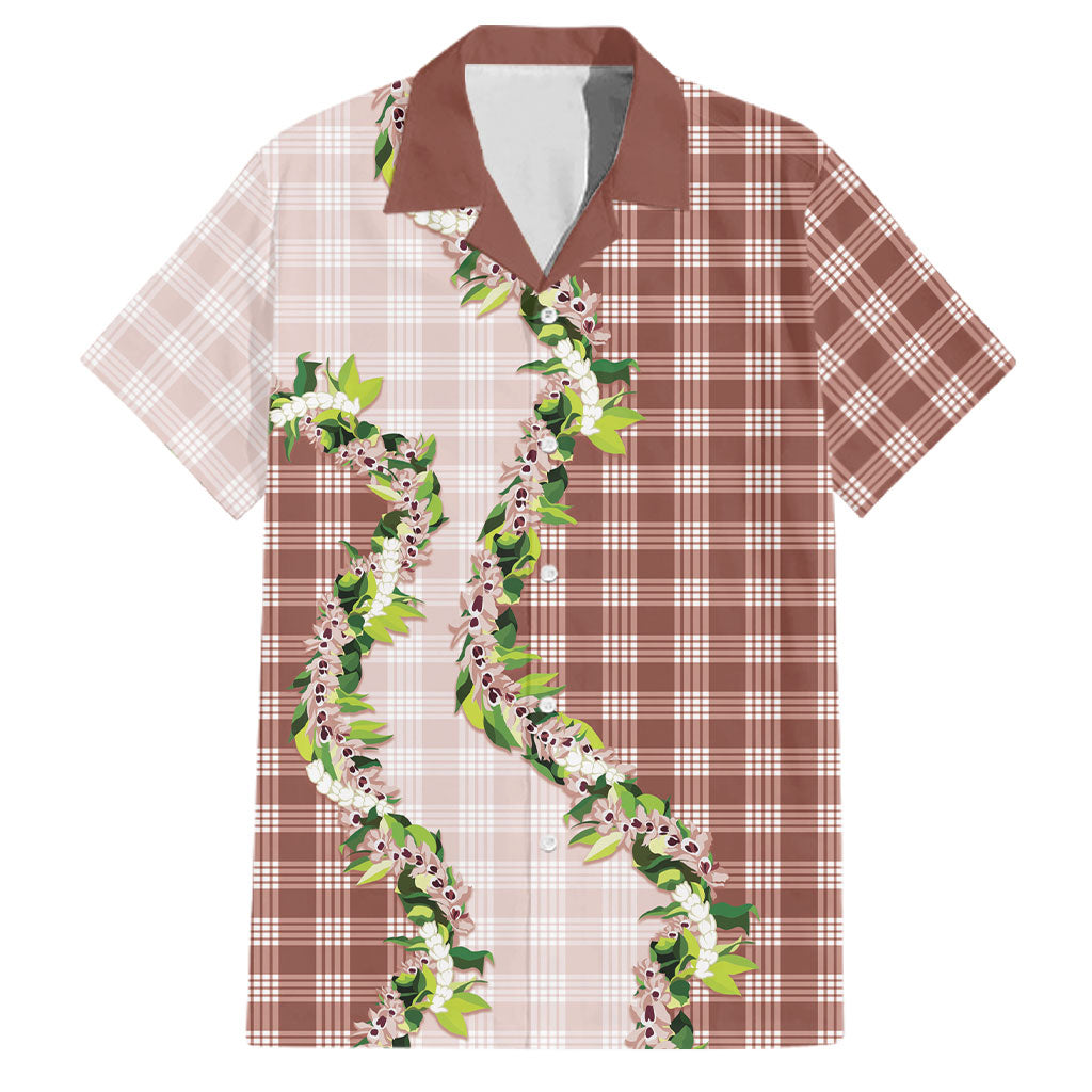 Mocha Hawaii Palaka Family Matching Tank Maxi Dress and Hawaiian Shirt Maile Pikake Honohono Orchid Lei