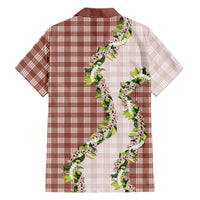 Mocha Hawaii Palaka Hawaiian Shirt Maile Pikake Honohono Orchid Lei
