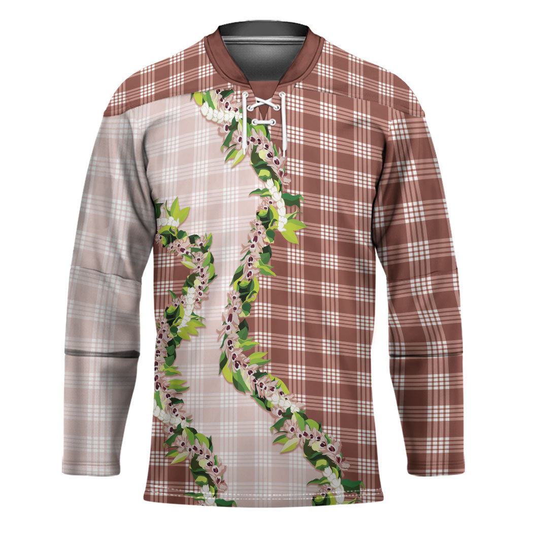 Mocha Hawaii Palaka Hockey Jersey Maile Pikake Honohono Orchid Lei