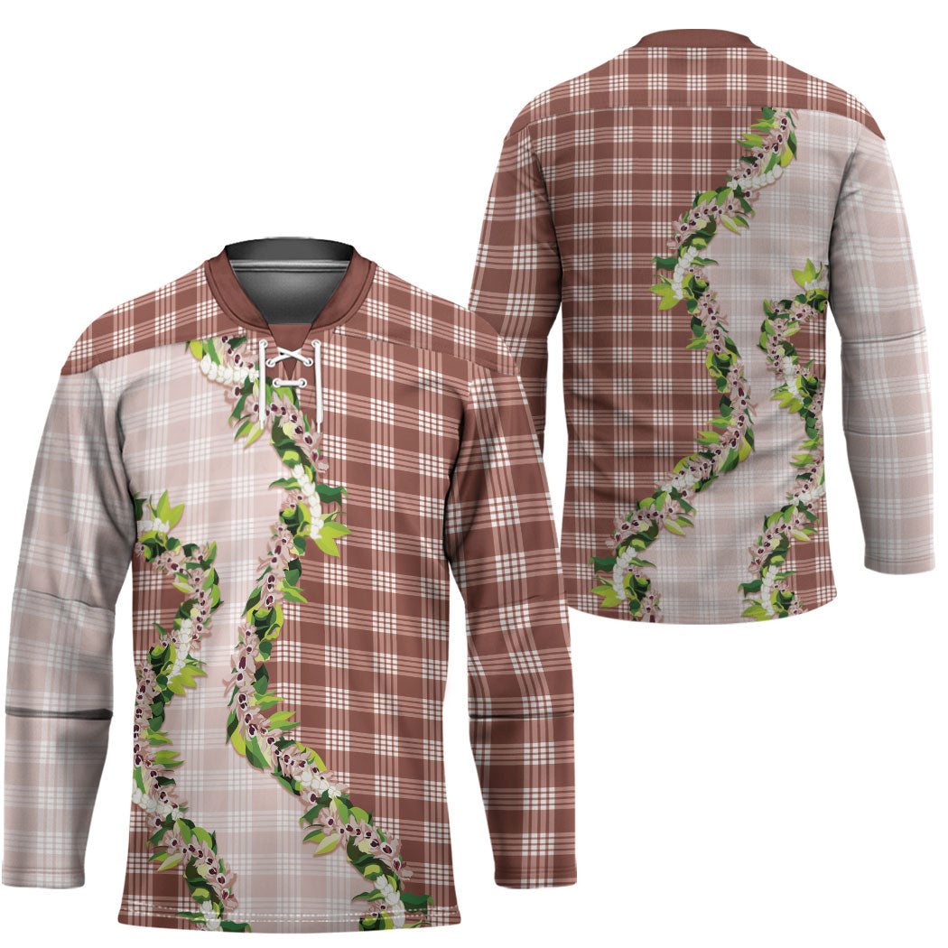 Mocha Hawaii Palaka Hockey Jersey Maile Pikake Honohono Orchid Lei