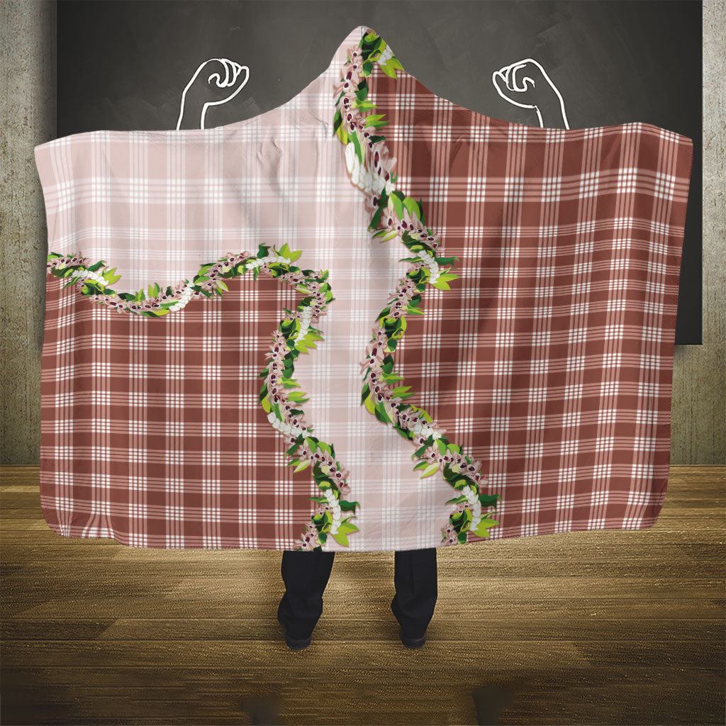 Mocha Hawaii Palaka Hooded Blanket Maile Pikake Honohono Orchid Lei