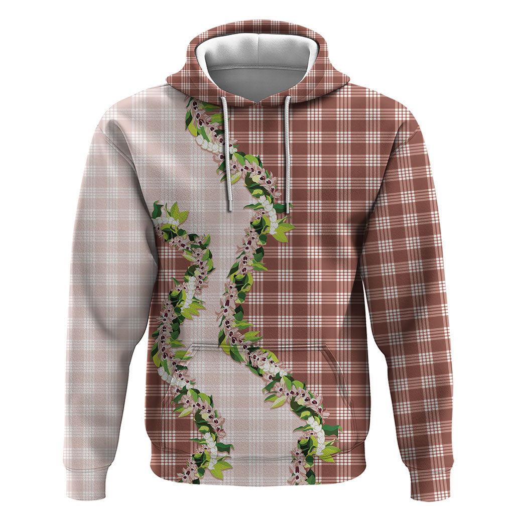 Mocha Hawaii Palaka Hoodie Maile Pikake Honohono Orchid Lei LT05 Pullover Hoodie Mocha - Polynesian Pride