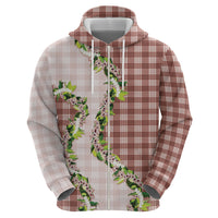 Mocha Hawaii Palaka Hoodie Maile Pikake Honohono Orchid Lei