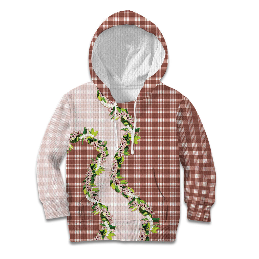 Mocha Hawaii Palaka Kid Hoodie Maile Pikake Honohono Orchid Lei LT05 Hoodie Mocha - Polynesian Pride