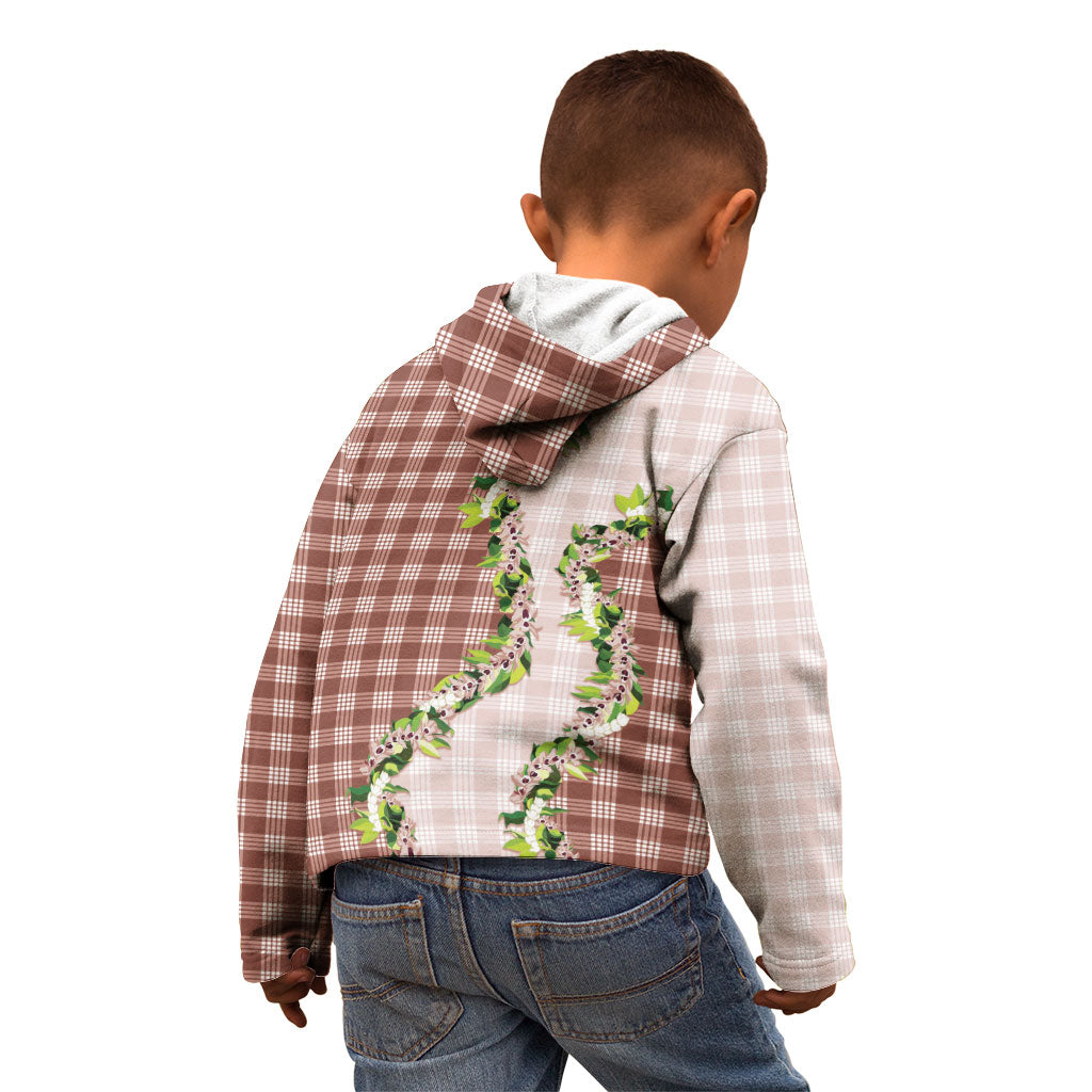 Mocha Hawaii Palaka Kid Hoodie Maile Pikake Honohono Orchid Lei