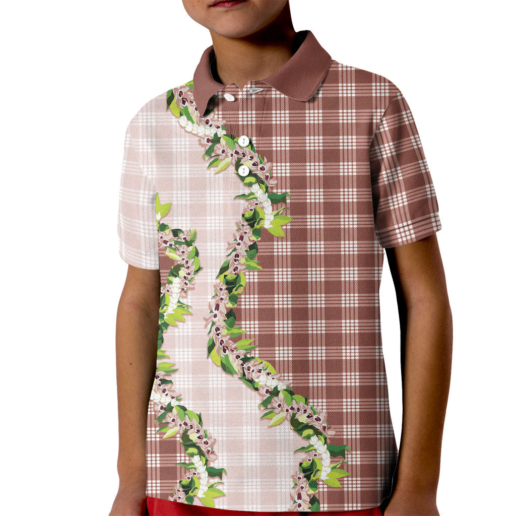 Mocha Hawaii Palaka Kid Polo Shirt Maile Pikake Honohono Orchid Lei LT05 Kid Mocha - Polynesian Pride