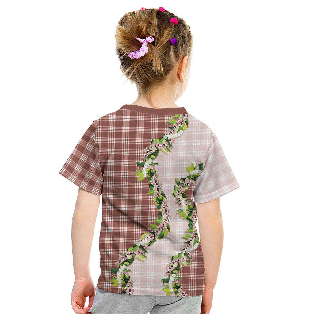 Mocha Hawaii Palaka Kid T Shirt Maile Pikake Honohono Orchid Lei